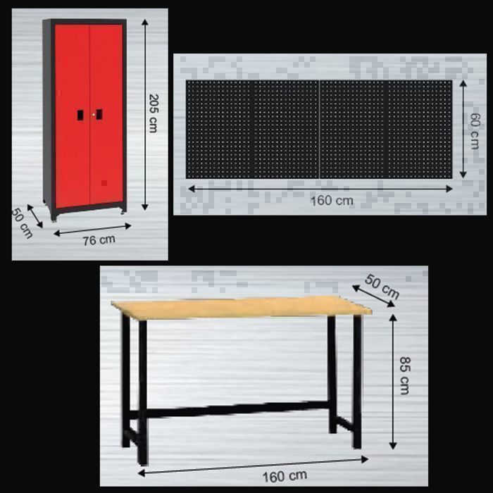 6-teilige Werkstatt-Werkbank: Schrank, Werkbank, Werkzeugwagen & Paneele