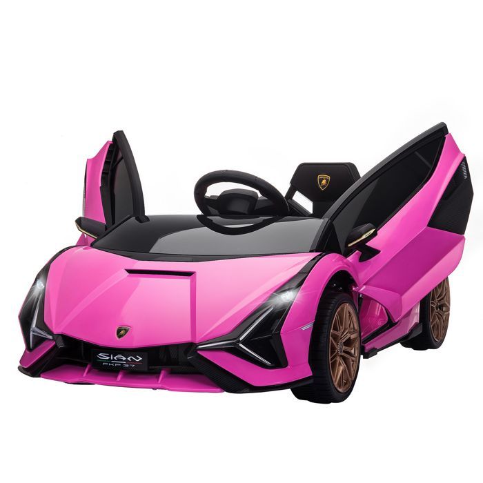 Lasten sähköauto - Sähköajoneuvo - HOMCOM - Lamborghini Sian 12V kaukosäädin äänet LED - PP - Vaaleanpunainen