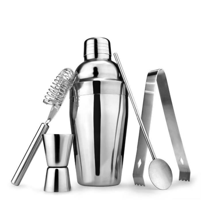Accessori da bar - 5 pezzi - Acciaio inossidabile - Shaker da 750 ml - Misurino da 20/40 ml - Colino da 17,5 cm