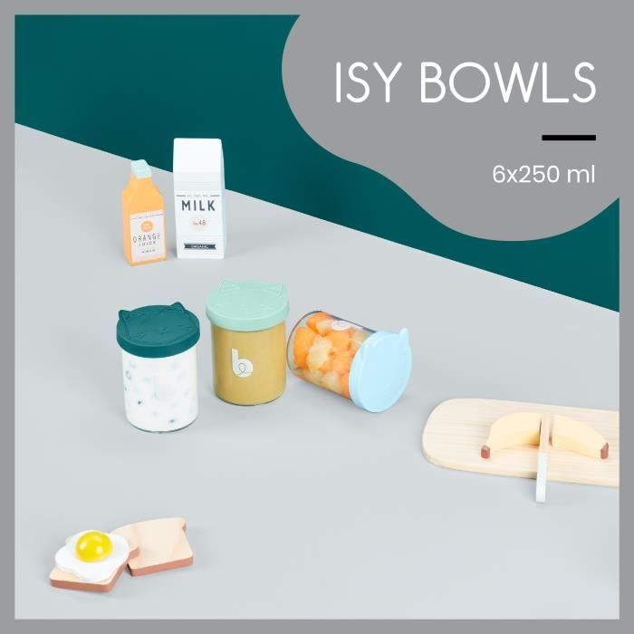 Babymoov ISY BOWLS 6 Borosilicaatglazen bewaarbakjes - Gegradueerd 250ml