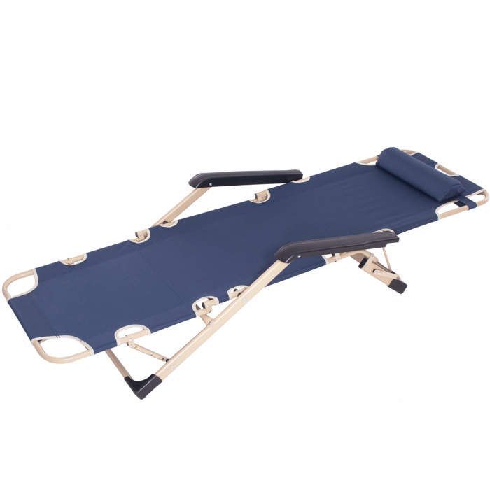 Chaise longue - Springos® - Dobrável - Almofada reversível - Encosto de cabeça removível - Apoio para os pés ajustável