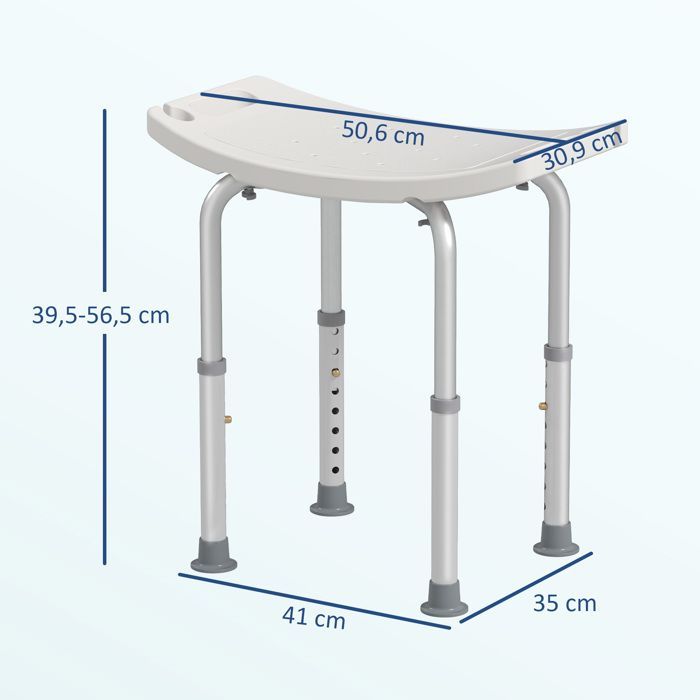 Taburete de ducha - HOMCOM - silla ajustable para personas mayores y personas con discapacidad, con patas antideslizantes - aluminio - blanco