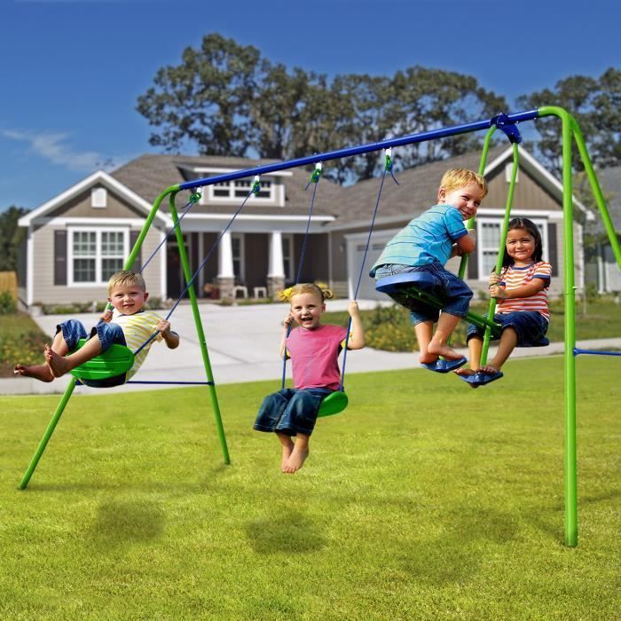 Balançoire d’Extérieur Portique de Jardin pour Enfant +3 Ans Cadre en Métal Double Outdoor Toys 280x140x180 cm Siège 45 Kg