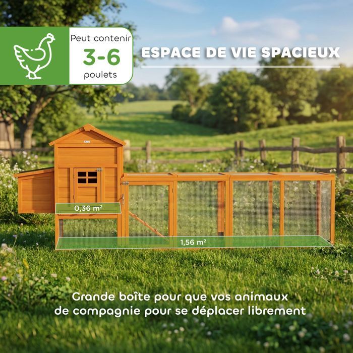 Pollaio - PawHut - con nido, conigliera separata, porte multiple, vassoio rimovibile - per 3-6 galline - legno massello - arancione