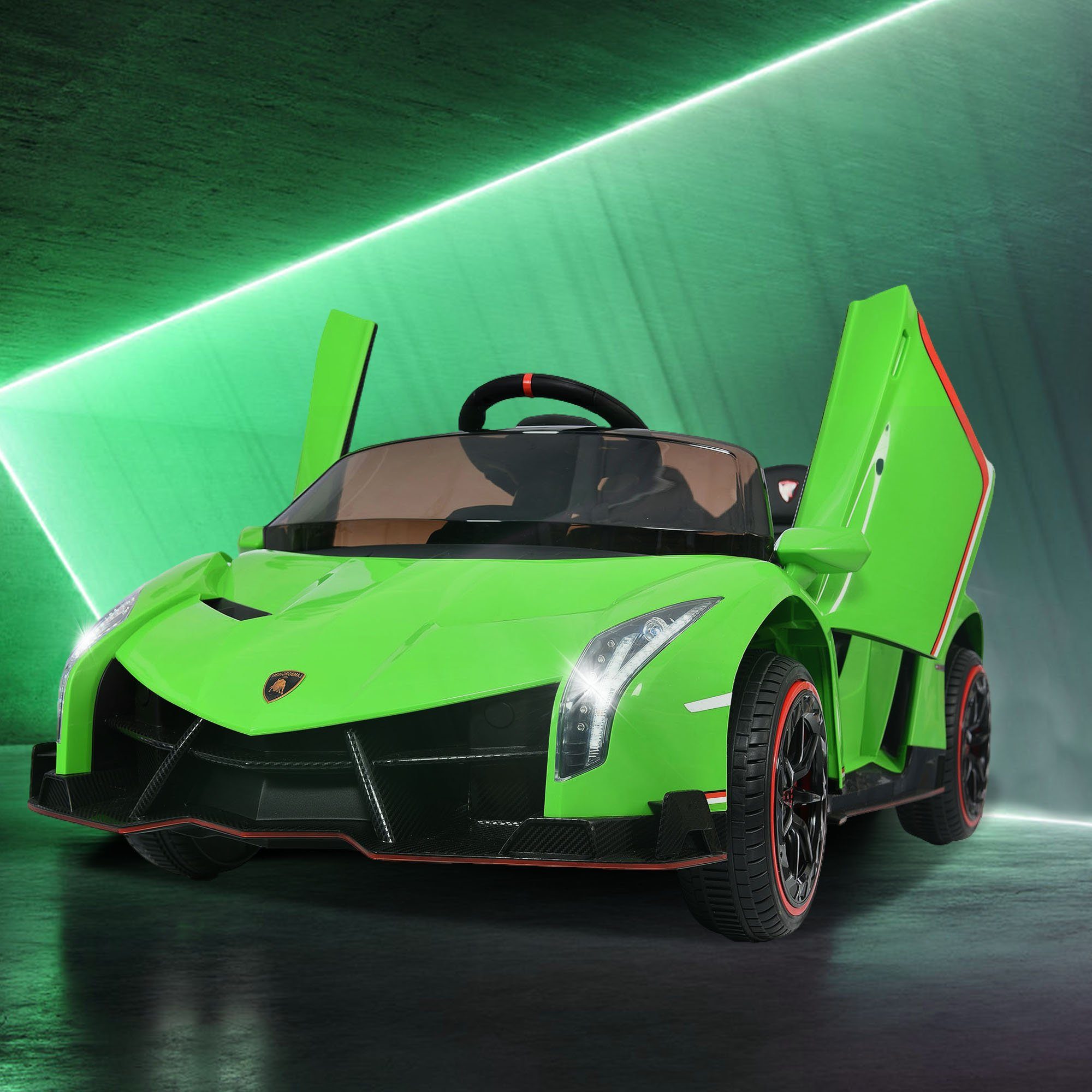 REDOM sähköinen lastenauto LAMBORGHINI VENENO 2 moottoria, Bluetooth, pariovet, 3 nopeutta, MP3-musiikkia, sopii 3-vuotiaille ja sitä vanhemmille lapsille