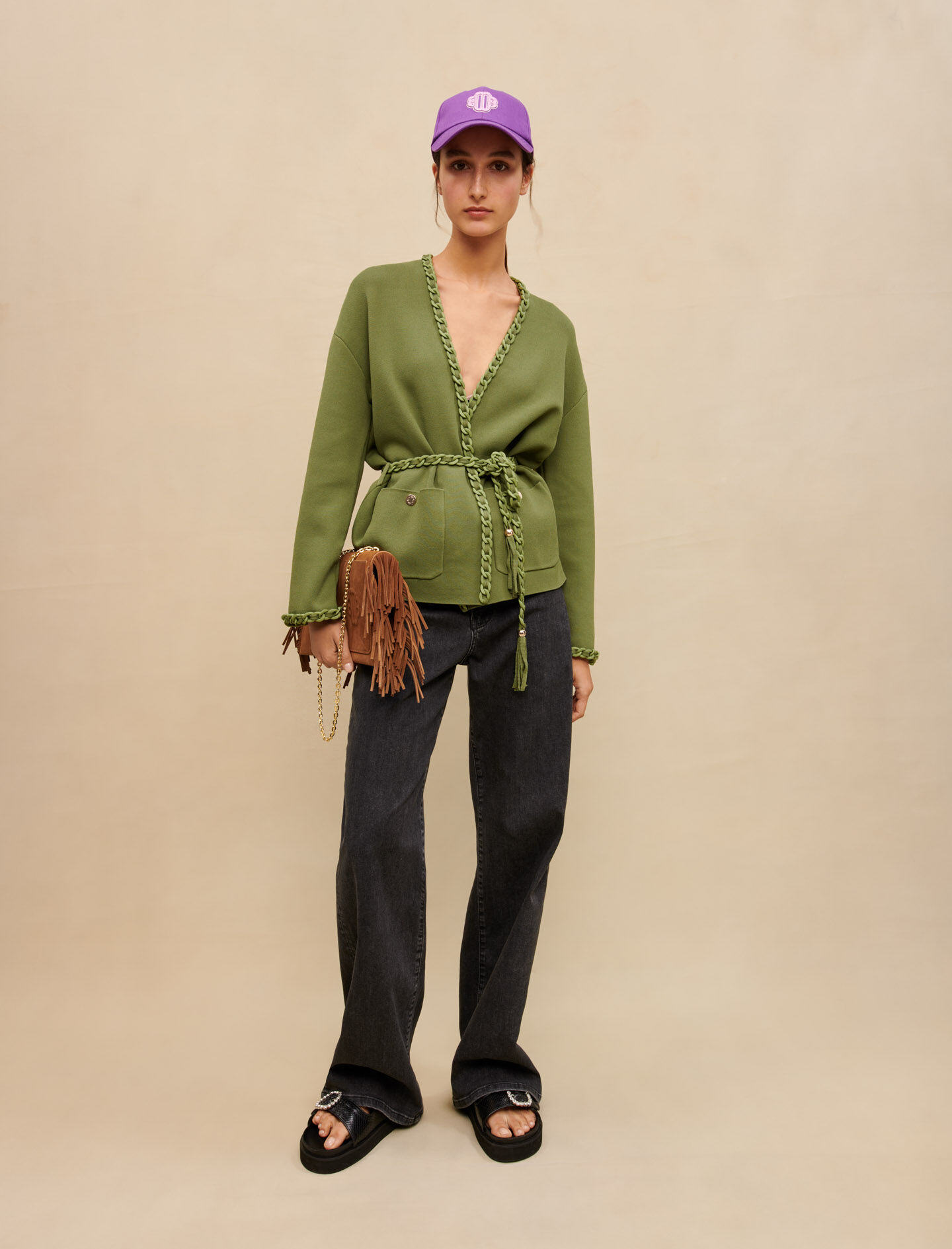 Vest met gevlochten randen - Khaki