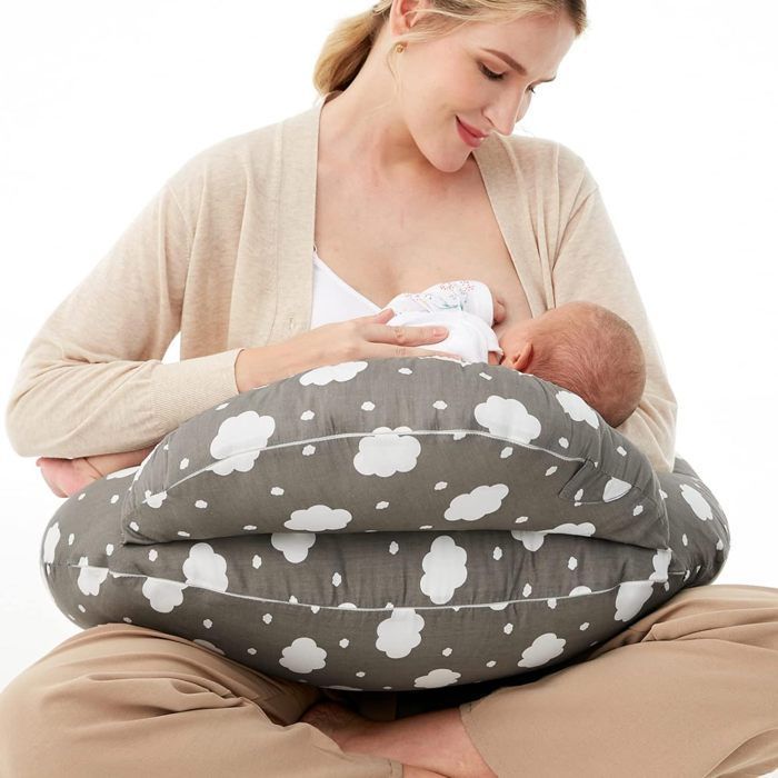 Nursing pillow with safety edge - 100% cotton removable cover - Adjustable strap for baby and mother