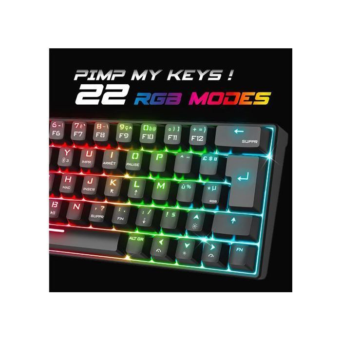 Teclado Gamer - SPIRIT OF GAMER - XPERT K200 - Mecânico - Sem Fio - AZERTY 60% - RGB