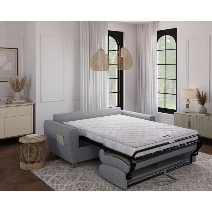 SKY 3-zits Express slaapbank - Grijze stof - Matras van 14 cm - 192 x 100 x 88 cm