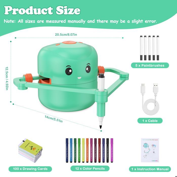 Robot disegnatore ricaricabile per bambini con 100 carte e 17 penne – Giocattolo educativo interattivo per bambini e bambine dai 3 anni in su