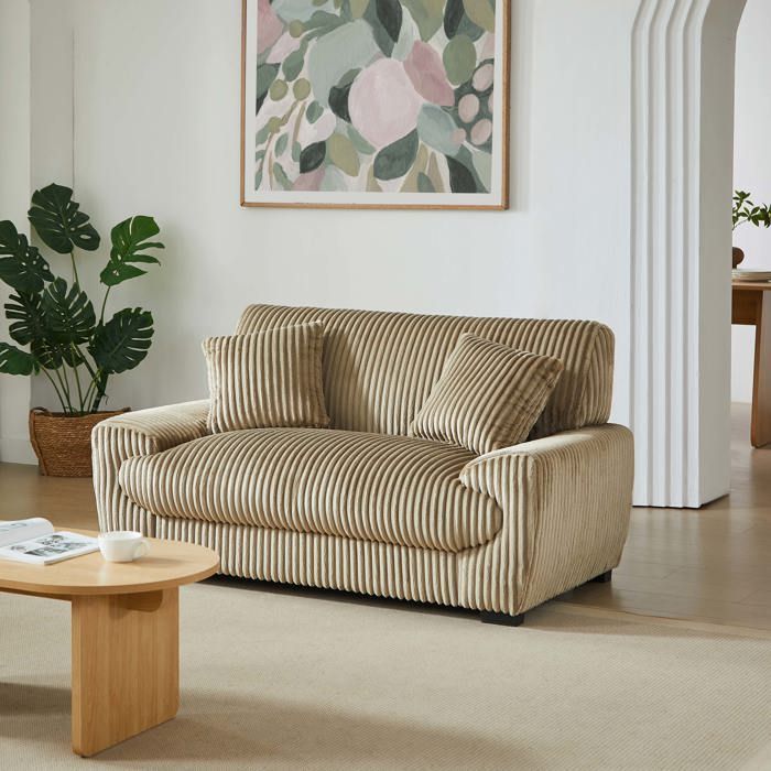 Conjunto de sofá de 3+2 plazas y sillón de pana marrón ADEA