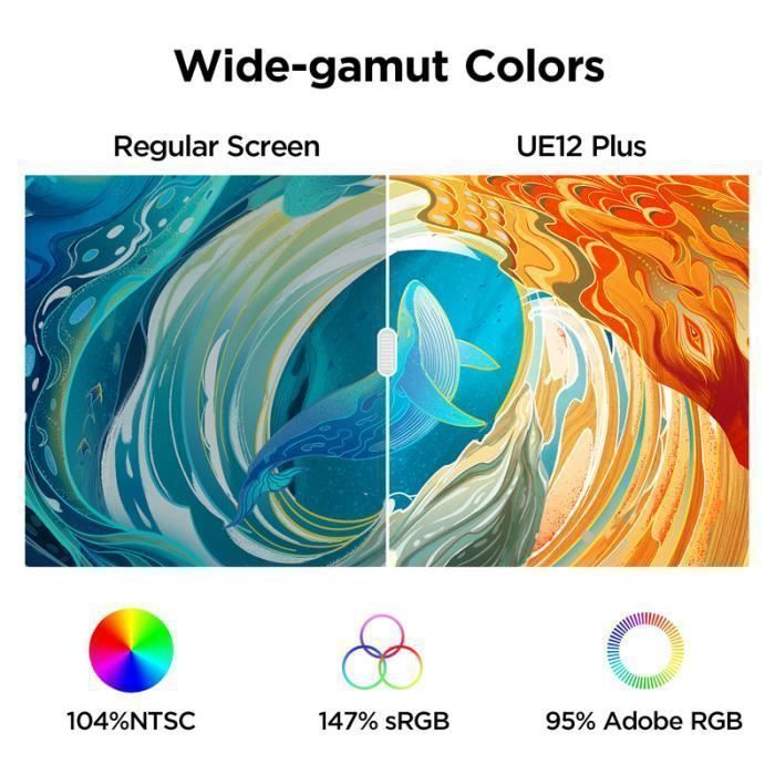 Tavoletta grafica UGEE UE12 Plus da 11,9 pollici con schermo, gamma di colori sRGB del 147%, monitor per il disegno con 1 rotella di scorrimento e 8 tasti.