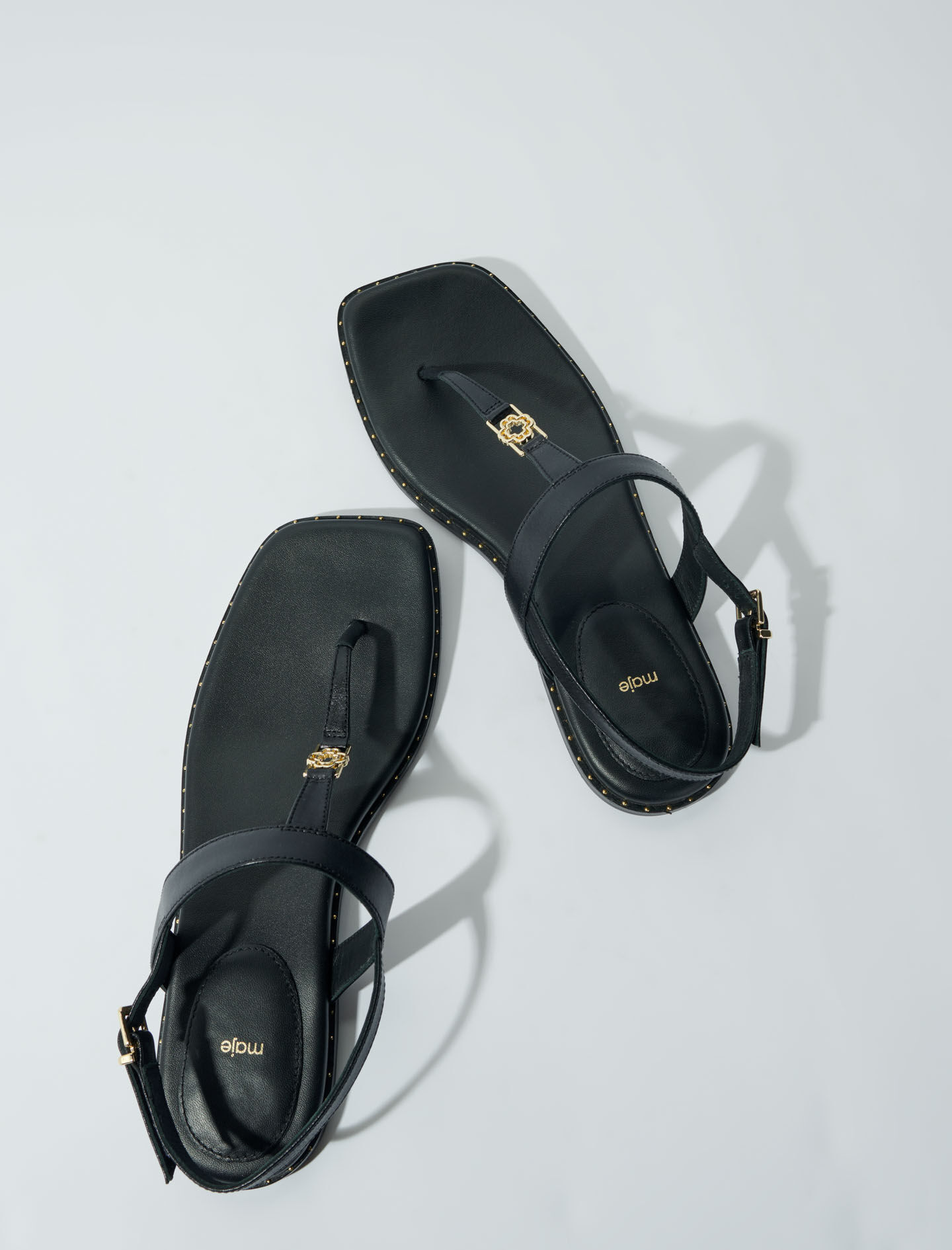 Platte sandalen met leren bandjes - Zwart