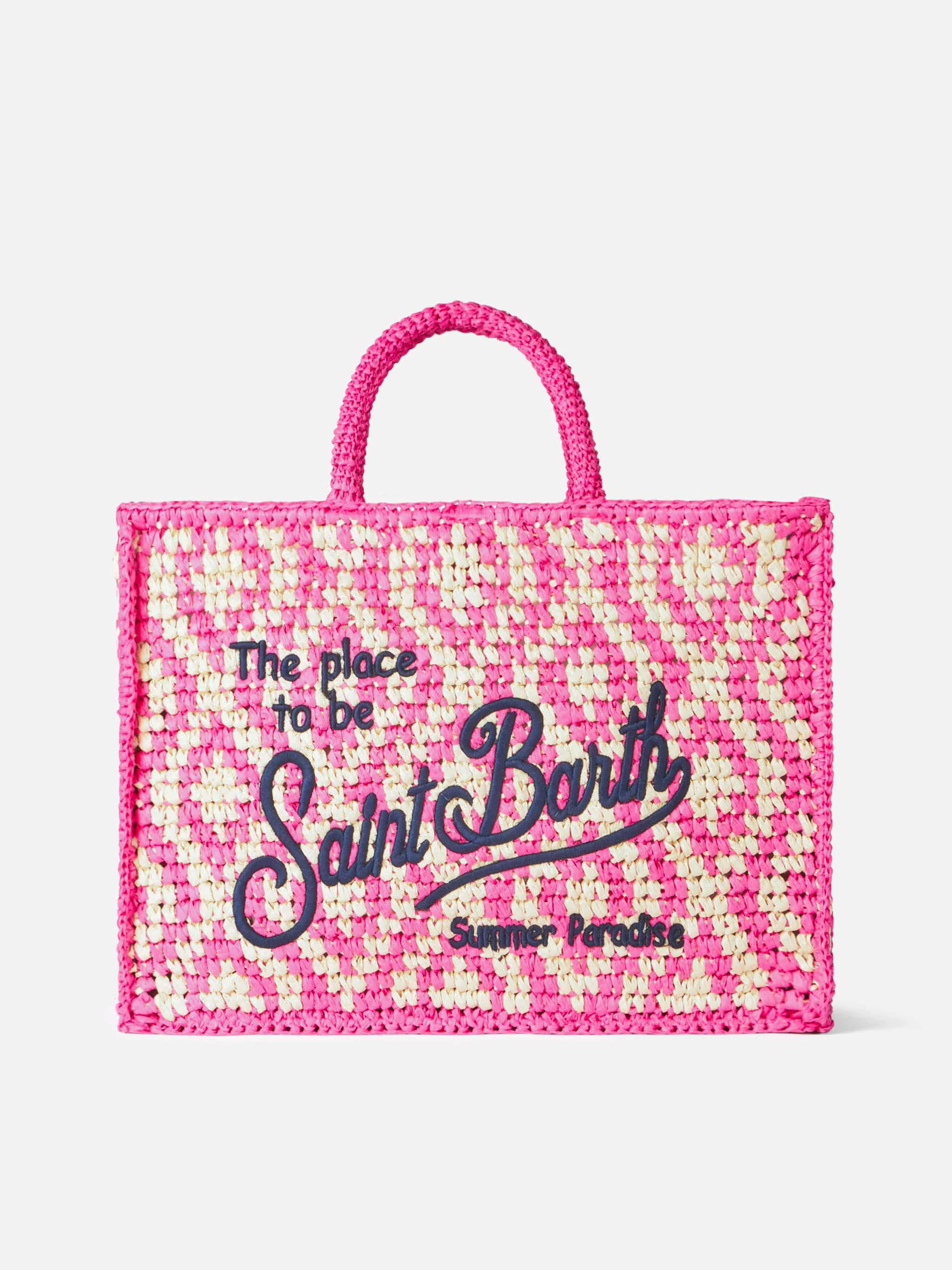 Vanity Raffia Schoudertas | Geometrisch Patroon & Saint Barth Borduurwerk | Saint Barth