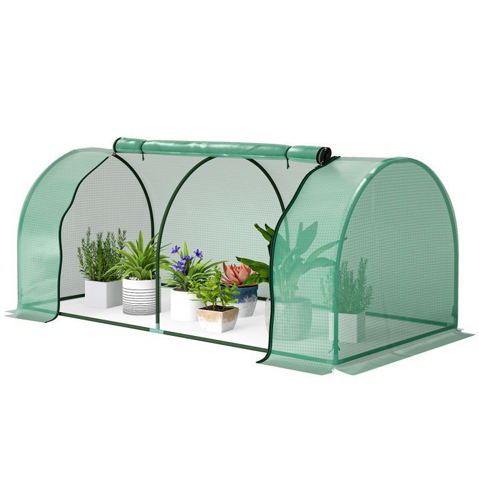 Invernadero de jardín - Outsunny - puerta enrollable con cremallera y cordón - 2 x 1 x 0,8 m - cubierta de PE verde, acero verde