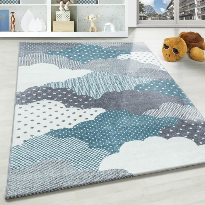Tapis d'enfant - Nuage - Multicolore gris bleu - 120 cm - Poils courts - Intérieur