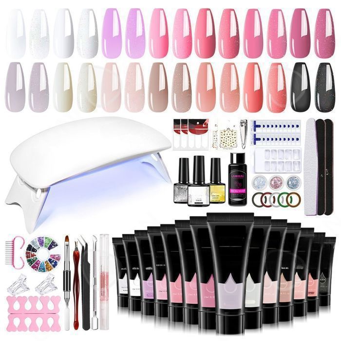 Coffret de vernis à ongles gel - Set manucure-pedicure 14 couleurs - 15 ml - Lampe UV incluse - 40 accessoires