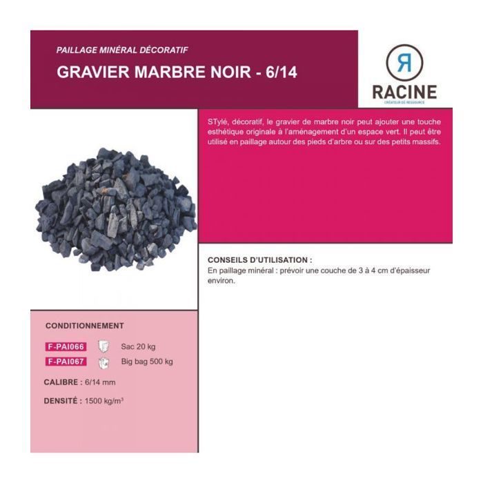 Paillage minéral Gravier marbre noir 6-14mm, Big bag 500 kg - F-PAI067