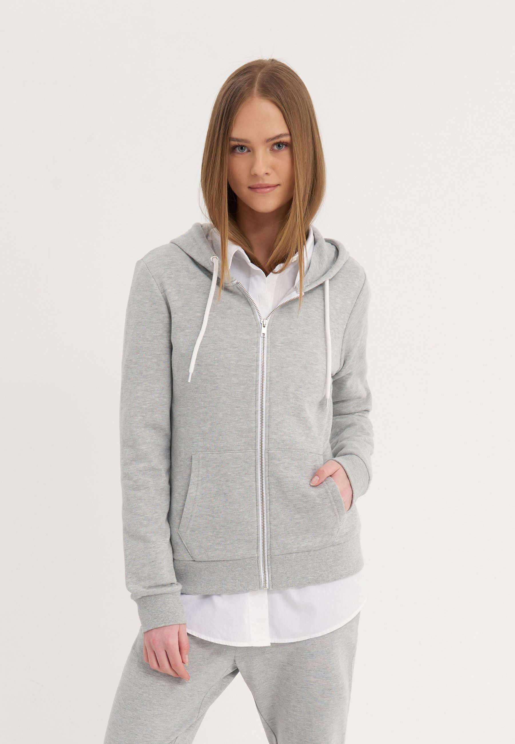 Even&Odd sweatshirt met rits - gemêleerd lichtgrijs