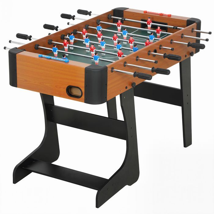 Mesa de futbolín plegable de madera con soporte, 2 pelotas, 22 jugadores, 118 x 107,5 x 78 cm, marrón.