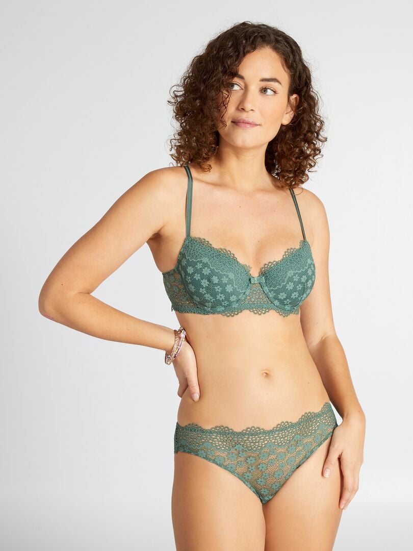 Sutiã de renda volumizador com costas cruzadas - Verde acinzentado