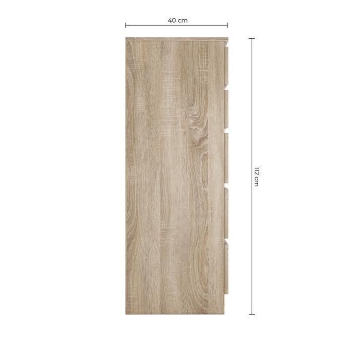 MILÁN 5 - Cómoda contemporánea para dormitorio/sala de estar/oficina 40x70x112 - 5 cajones deslizantes - Mueble de almacenamiento - Armario alto