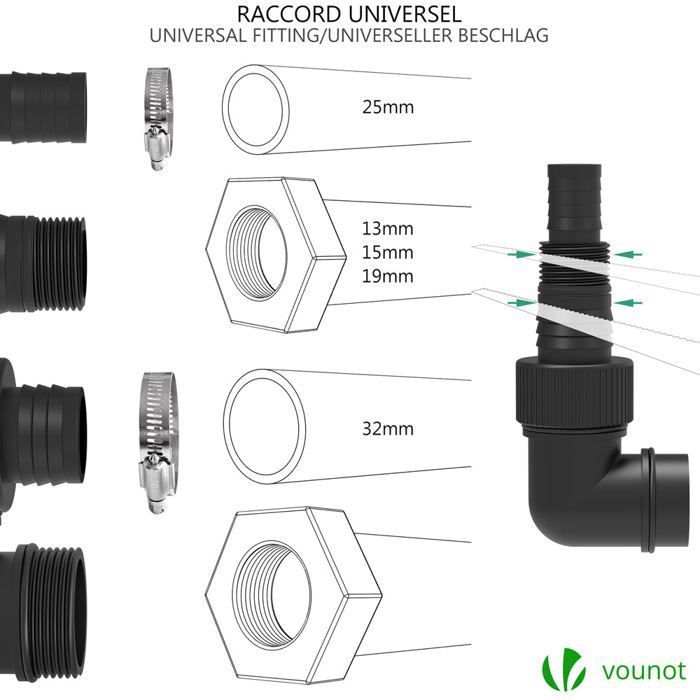 Bomba sumergible VOUNOT® 3 en 1: agua limpia, agua sucia y desagüe inferior - 13.500 l/h - Profundidad de 7 m - Aspiración inferior