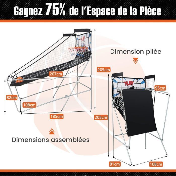 Juego de baloncesto plegable COSTWAY con 2 aros, 4 pelotas, bomba de inflado, sistema de puntuación, 8 modos, de 1 a 4 jugadores, color blanco.