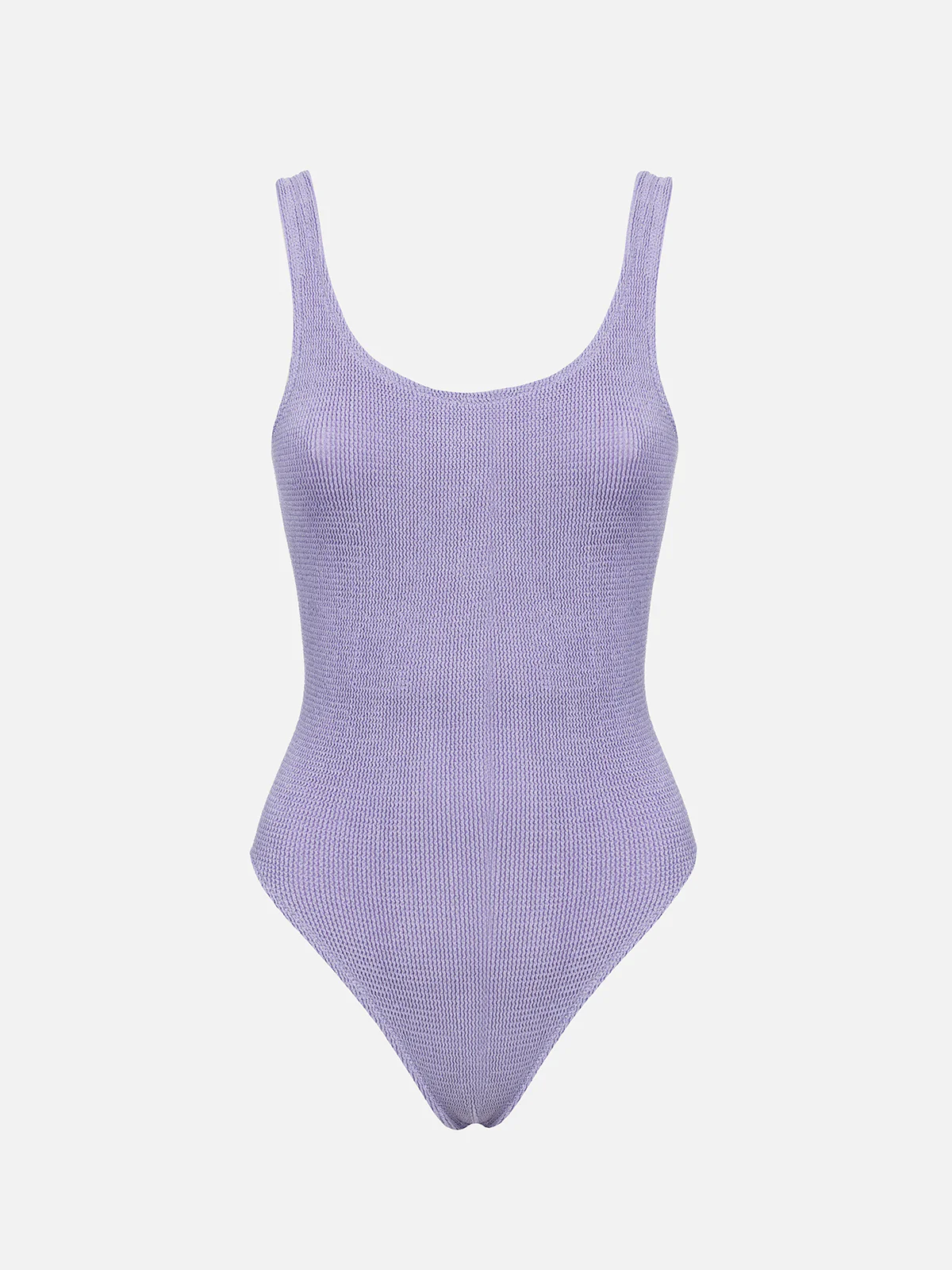 Damesbadpak uit één stuk in lila lurex met kreukeleffect, model Lora.