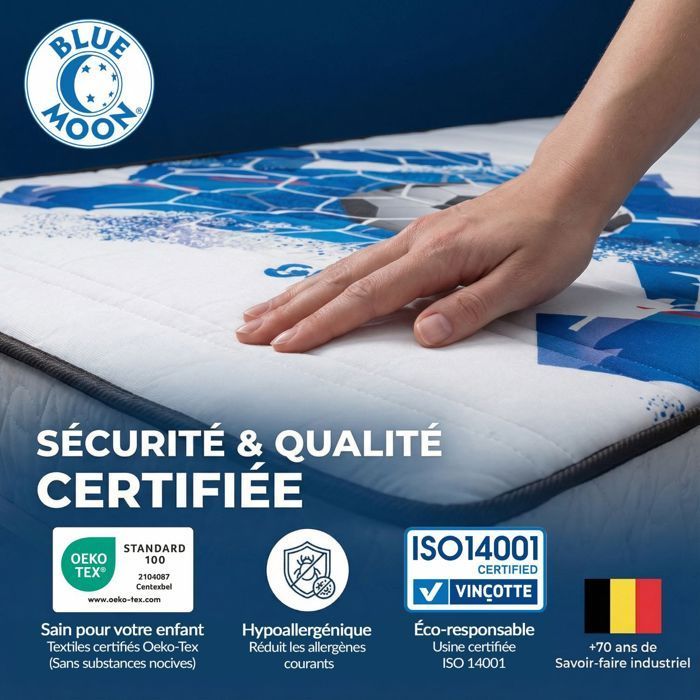 Set di 2 materassini da calcio in schiuma da 90x190 cm - Schiuma sagomata a 5 zone di comfort - Supporto rigido - Spessore 15 cm - Prodotto in Belgio