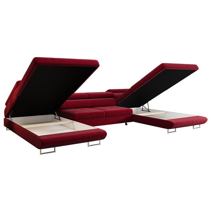 Ayden - 7-seater U-shaped panoramic sofa bed with storage and adjustable fabric headrests - Plum
