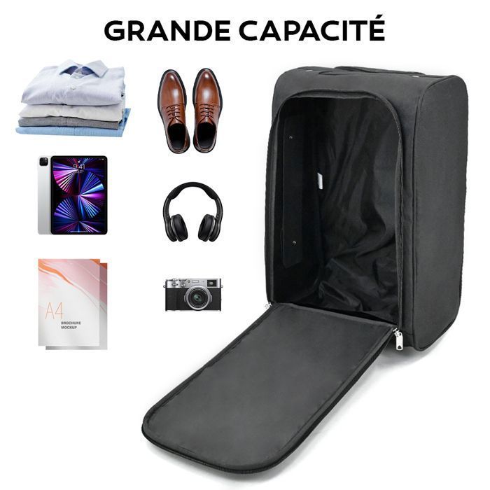 Mala de cabine TORTUE, 48 cm, macia e leve, com 2 rodas, aprovada para bagagem de mão em cabine, em tecido Oxford 600D, 32 litros, preta.