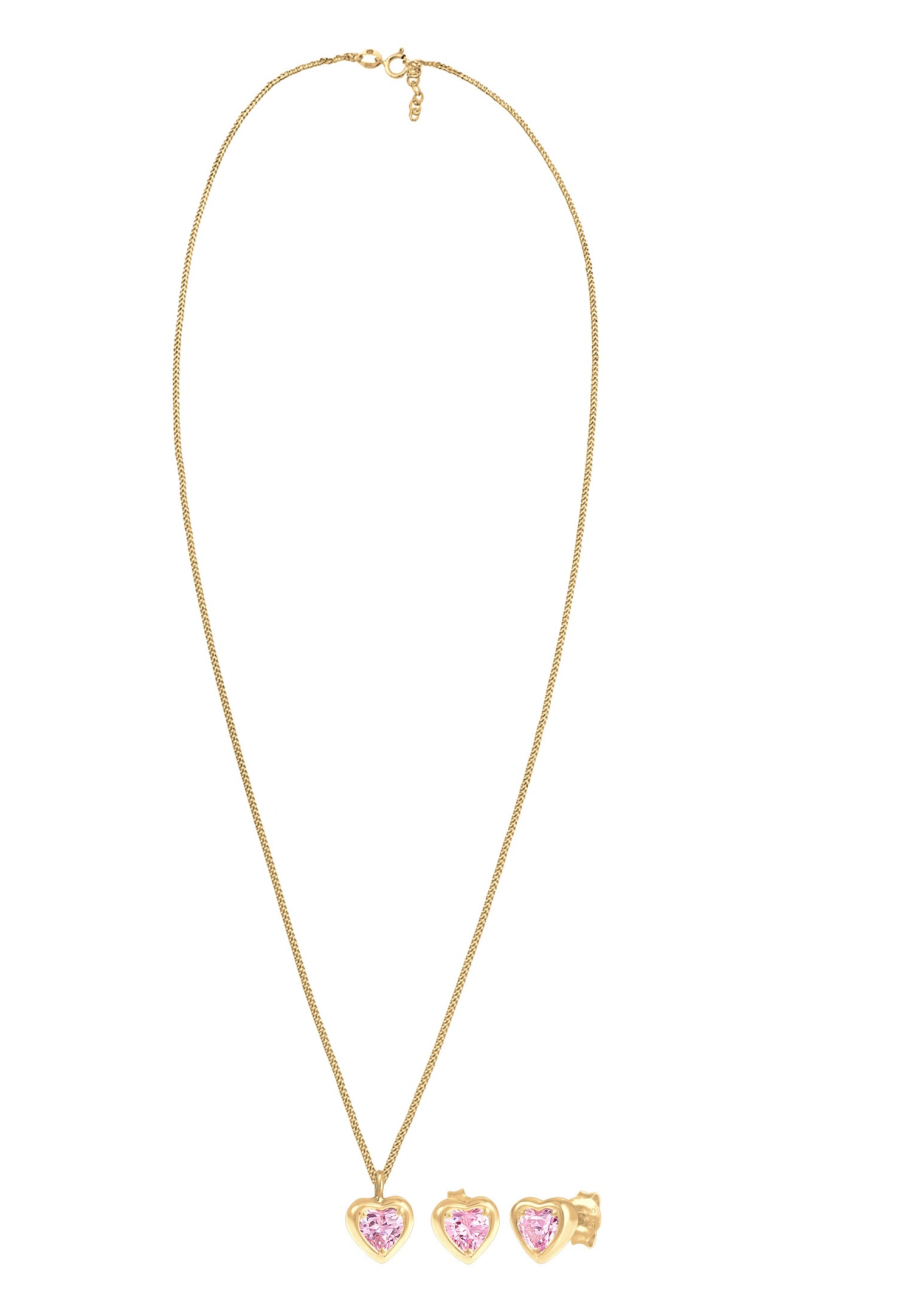 Elli Enfants Cœur Pendentif set Clous d'oreilles avec Zircon rose en Argent Sterling 925