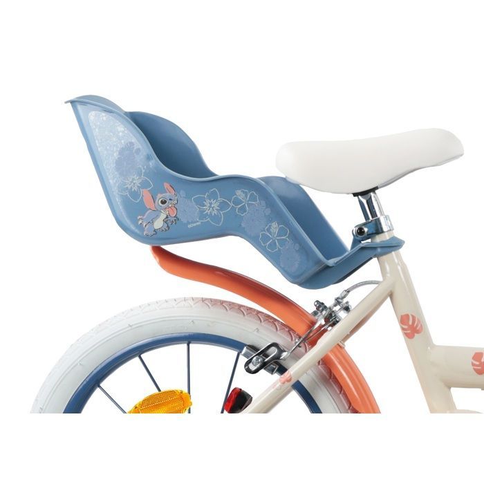 Bicicleta infantil - Modelo STITCH / DISNEY de 16'' - (Altura del niño: de 100 cm a 125 cm) - 2 frenos, cesta, portamuñecas y ruedines.