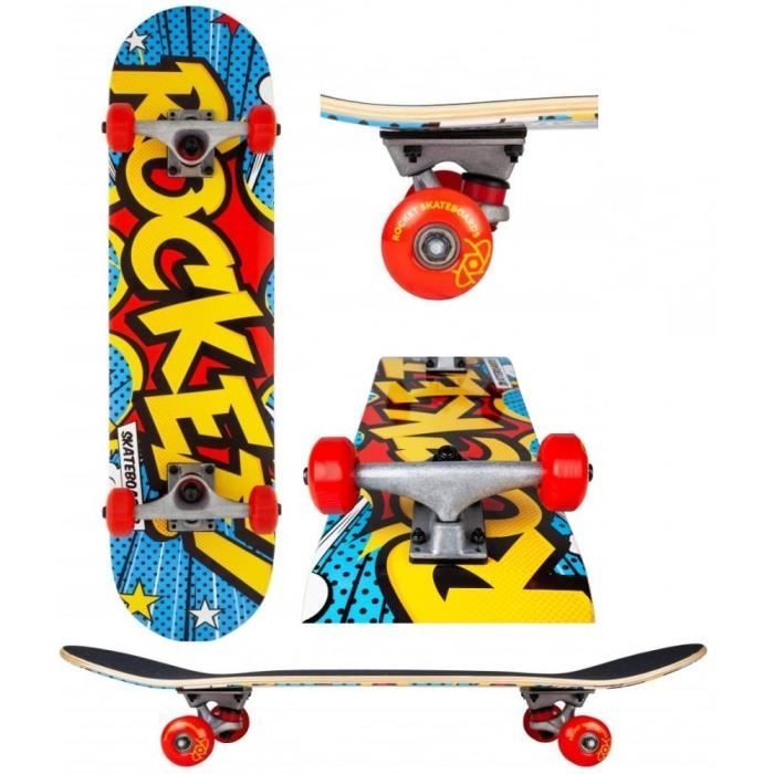 Rocket Mini Pop Art 7.5 Skateboard - Rocket - For Beginners - 7 Layers of Maple - 4 Wheels - Blue