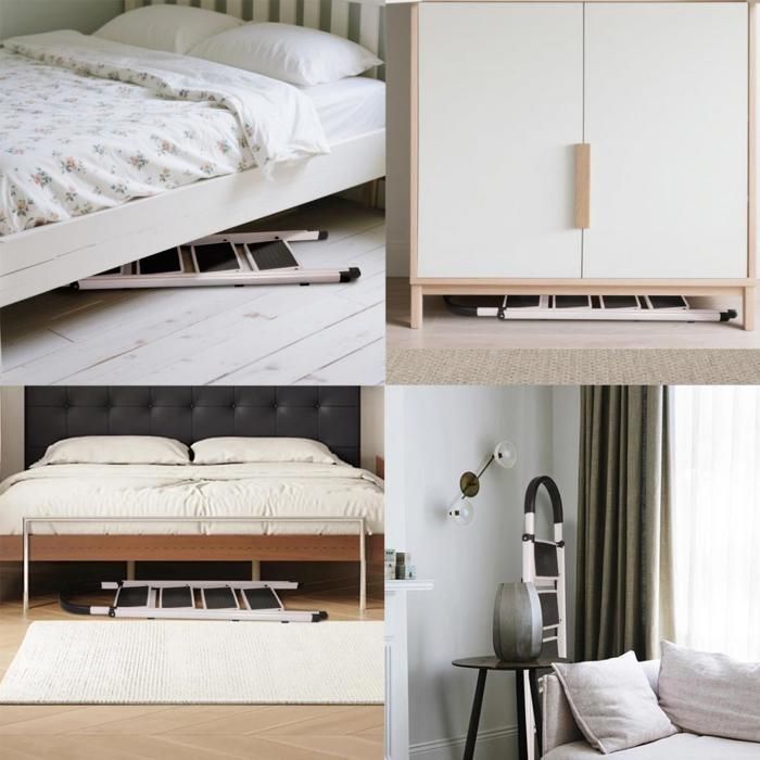 iDEGU Escabeau Pliable en 4 Marches, Échelle Antidérapante avec Poignée, Robuste et Large Pédale,Charge jusqu'à 150KG,Noir et Blanc