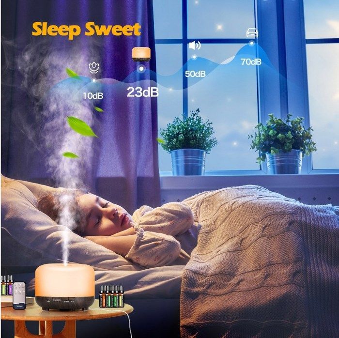 Diffuseur d'Huiles Essentielles 500ml avec Télécommande Lumière LED 7 Couleurs Humidificateur d'Air Ultrasonique