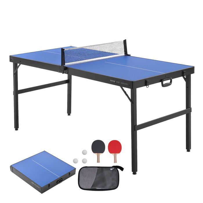 Mesa de ping-pong VEVOR - Mesa de tenis de mesa plegable portátil para interiores en MDF - con red, 2 palas y bolsa de transporte.