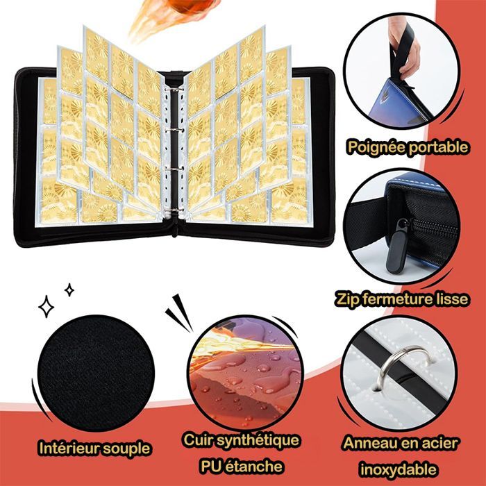 Álbum para tarjetas coleccionables - WENZYLIQUOX - 900 bolsillos - 50 páginas extraíbles - Resistente al agua - Cierre de cremallera