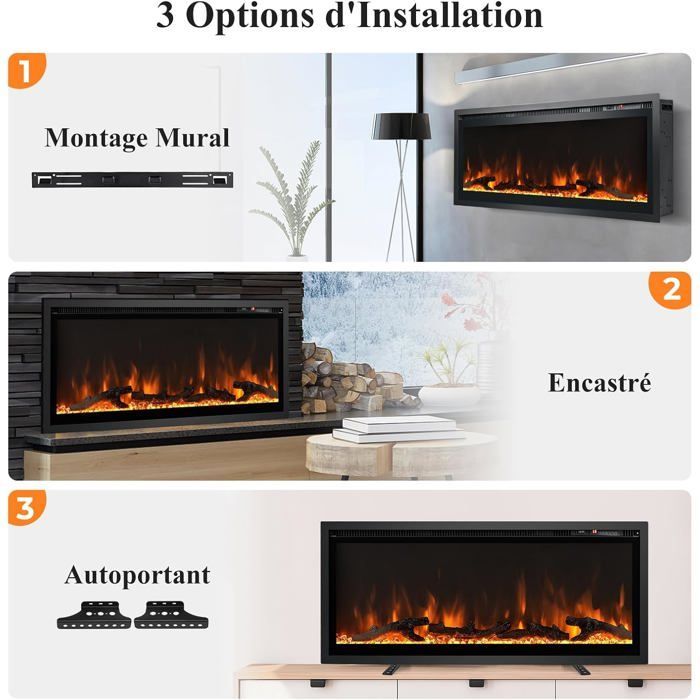 GIANTEX Cheminée Électrique 750W/1500W - 16-28°C - Effet Flamme 3D & 12 Couleurs & 5 Luminosités - Minuterie - 36''/91cm