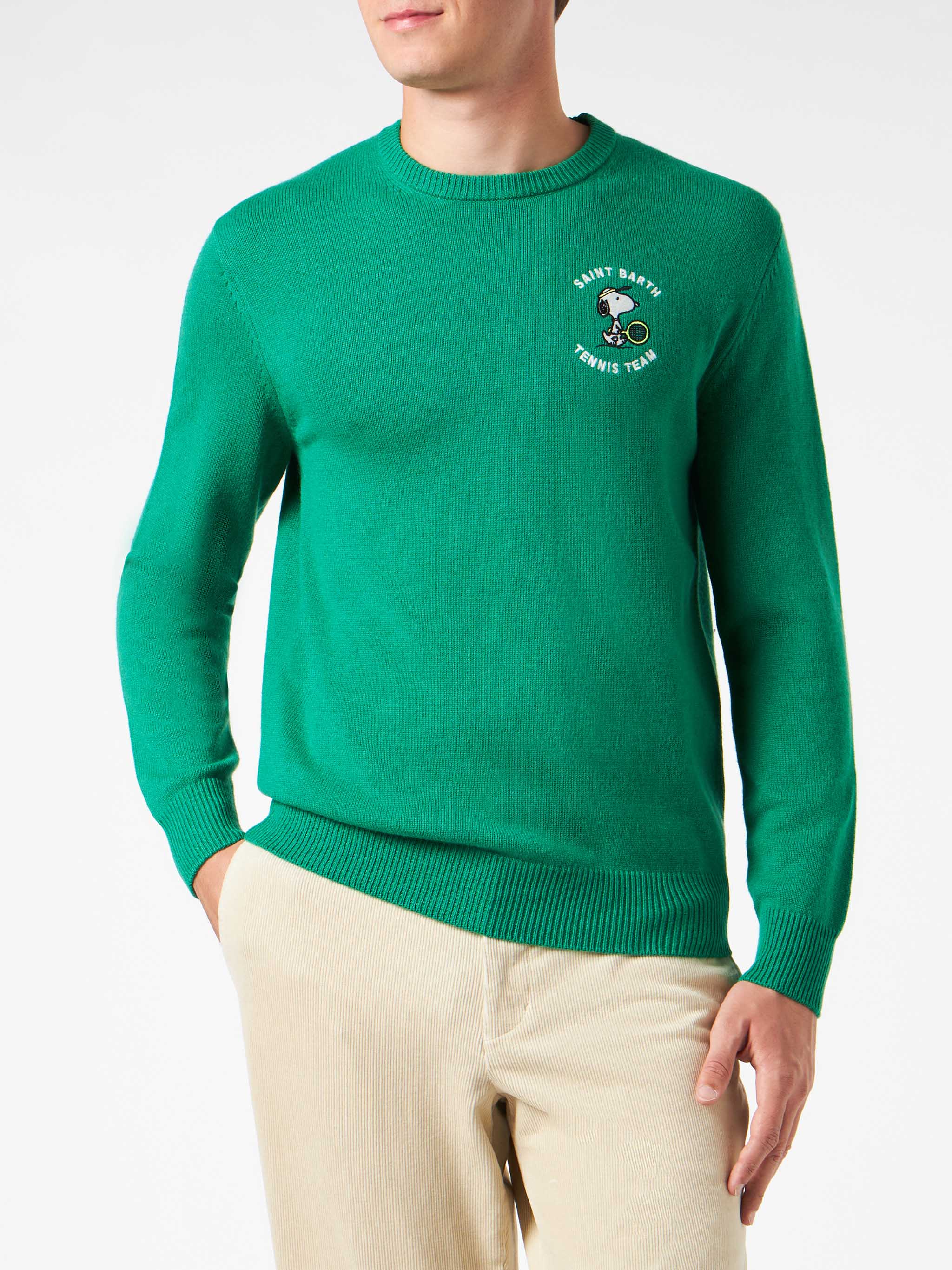 Maglione da uomo girocollo con stampa jacquard tennis Snoopy | SNOOPY
