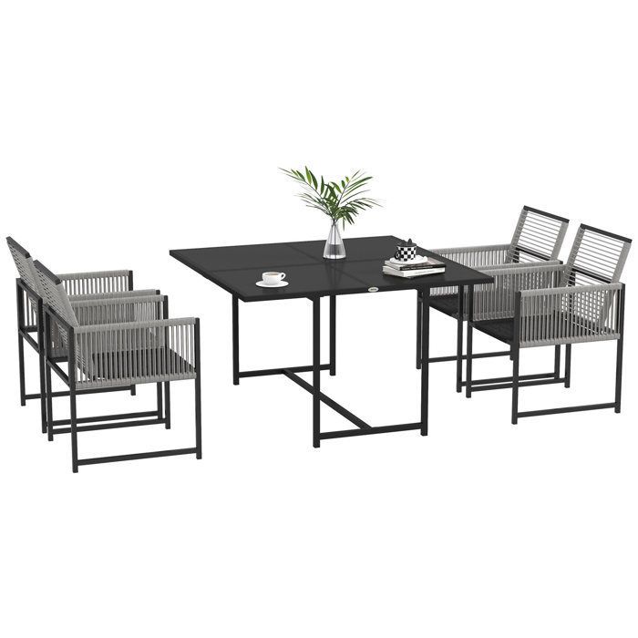 Outsunny - Set tavolo e sedie da giardino - Acciaio - 120x120x72 cm - Grigio chiaro