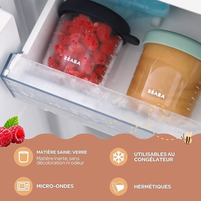 , Coffret 6 Portions Verre Conservation Repas Bébé/Verre Résistant, 100% Hermétique, Résiste Chaleur Froid,  BOCAUX DE CONSERVATION