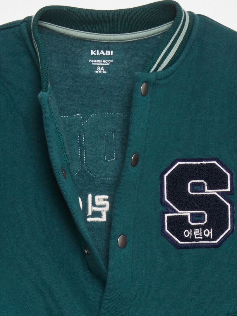 Fleecejack in Amerikaanse collegestijl - GROEN