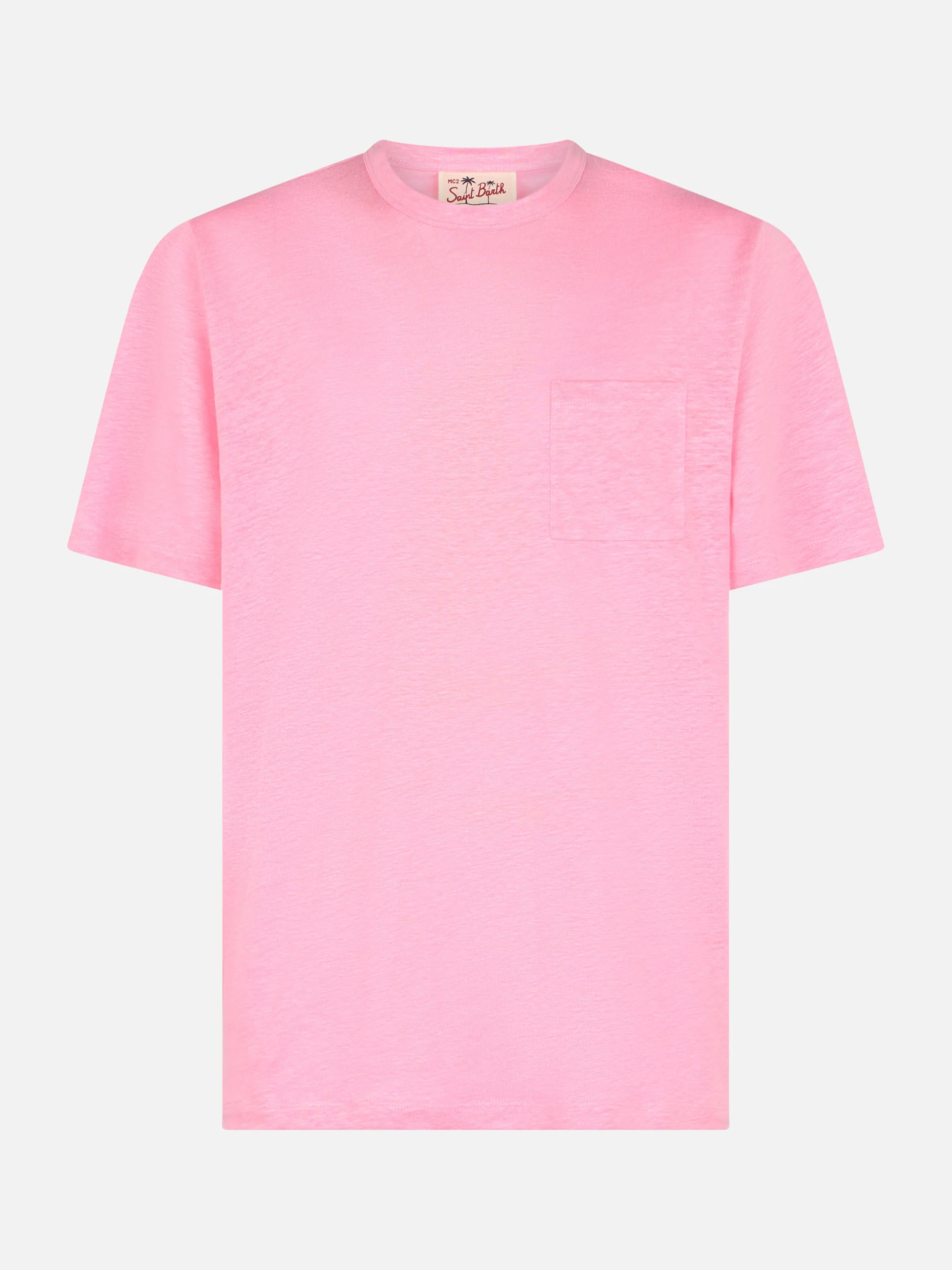 Ecstasea heren T-shirt van roze linnen jersey met zakje