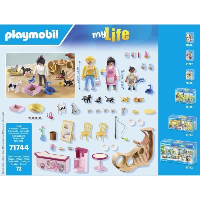 PLAYMOBIL 71744 Bar à chats avec 6 chats et 3 personnages, My Life, 72 pièces, Dès 4 ans