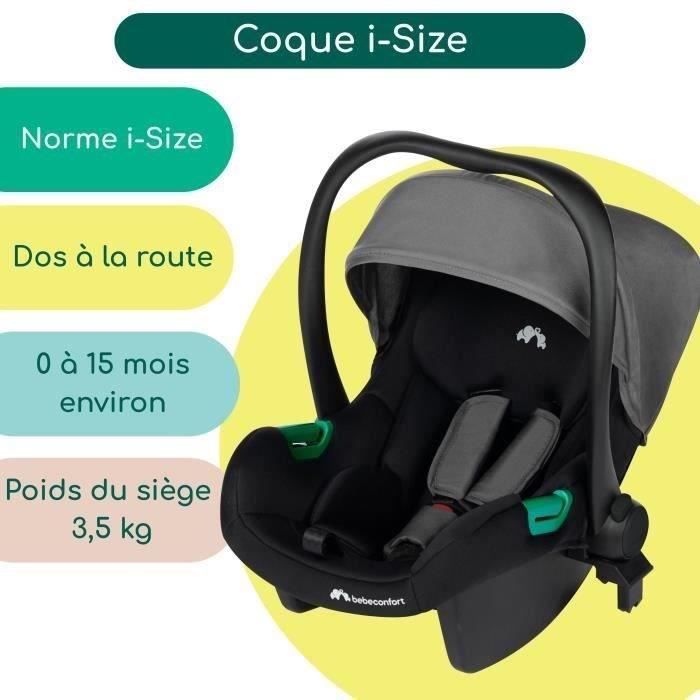 BEBECONFORT HAZE 3-in-1 Stroller, Convertible Seat into Carrycot + i-Size Car Seat + Rain Cover, 0-22kg, Tinted Gray