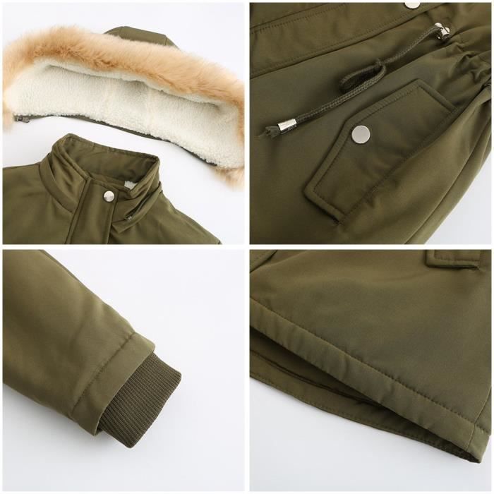 Doudoune polaire Femmes hiver chaud avec capuche col en fausse fourrure Coupe-Vent XD612 Bleu