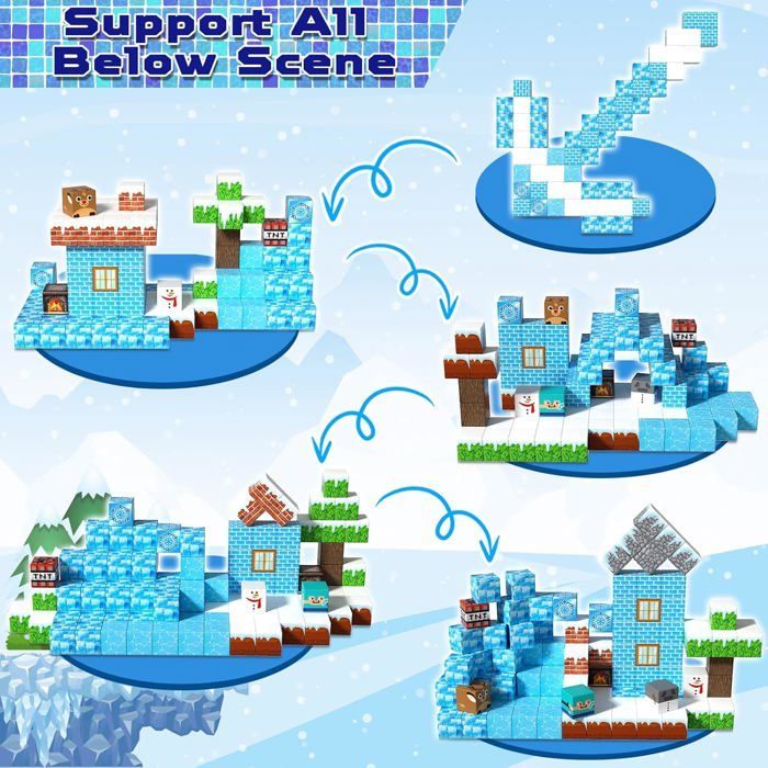 Construction Magnetique Enfant - 100 Pièces Cube Magnétique Construire Un Monde de Neige - Montessori Jouets à Partir de 4 Ans