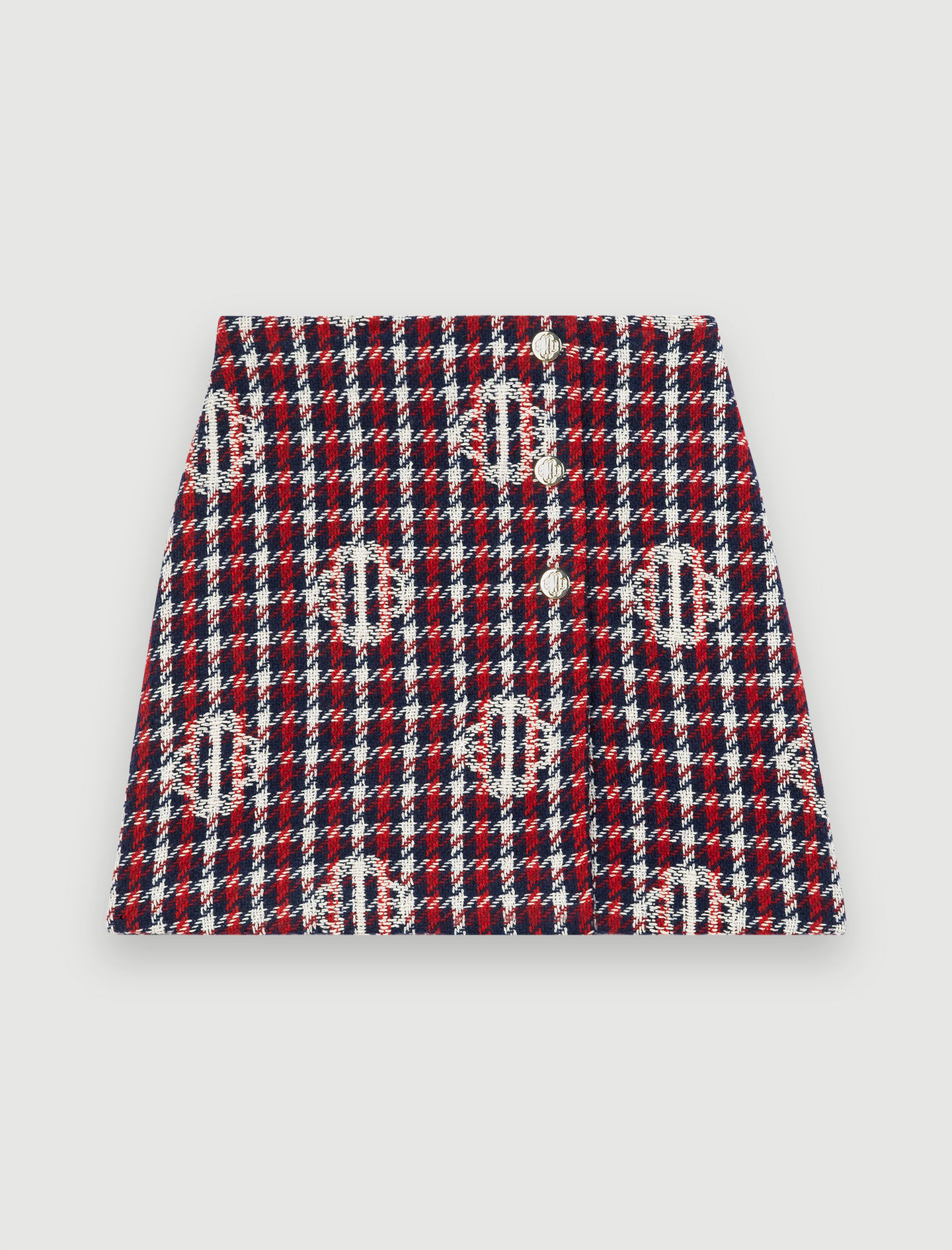 Rok van jacquardstof met klaverruitjes - Marineblauw/Rood